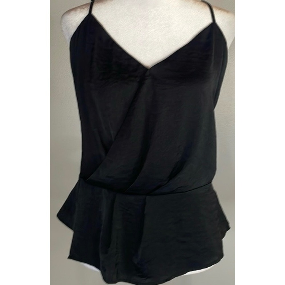 1.STATE Stanie Peplum Detail Cami‎ Blouse Rich Black 8159068 New M